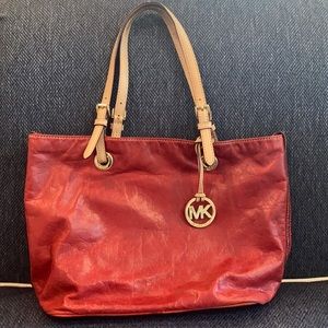 Michael Kors red leather tote EUC with dust bag